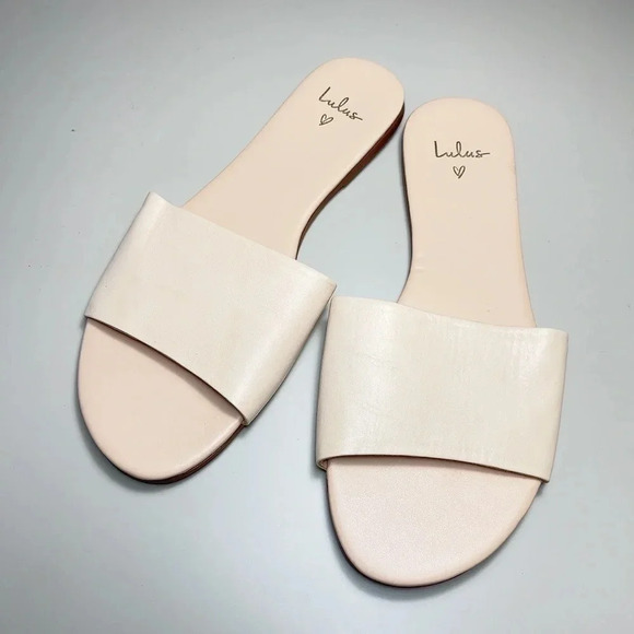 Lulu's Tara Off White Nappa Leather Slide Sandals - Picture 2 of 6